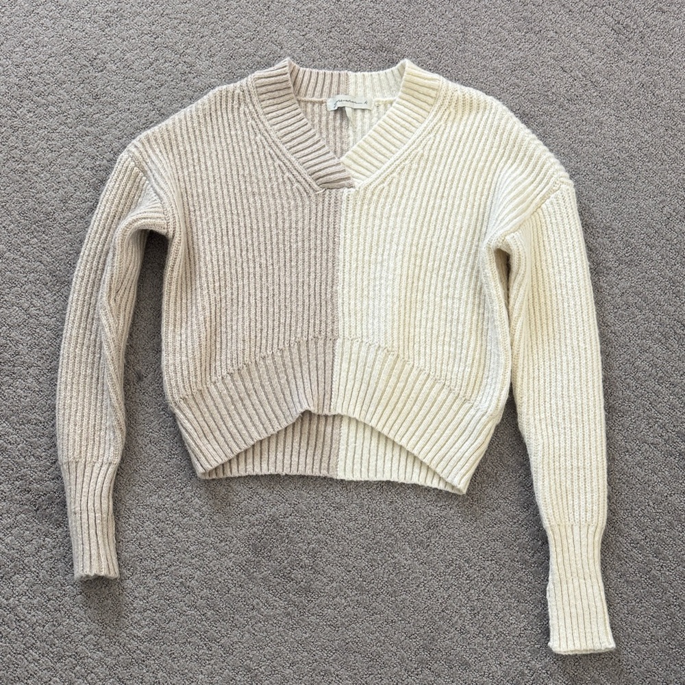 GENERATION Y Beige and Cream V-Neck Sweater